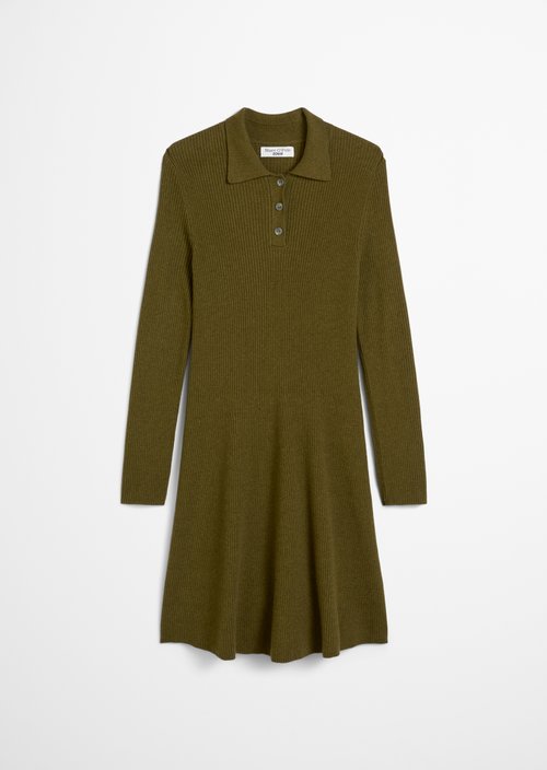 Polo knit dress A-shape — Dark Green Melange