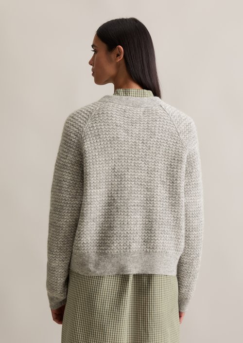 Cropped V-neck knitted sweater — Stone Melange