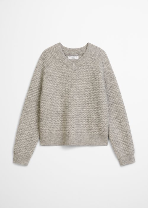 Cropped V-neck knitted sweater — Stone Melange