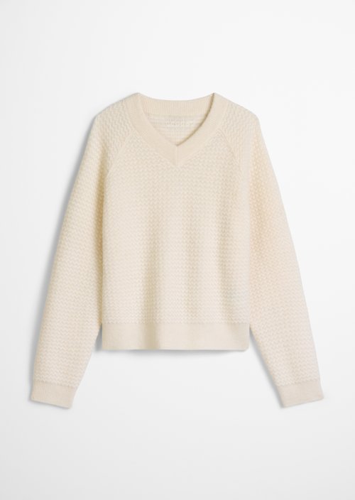 Cropped V-neck knitted sweater — White Blush