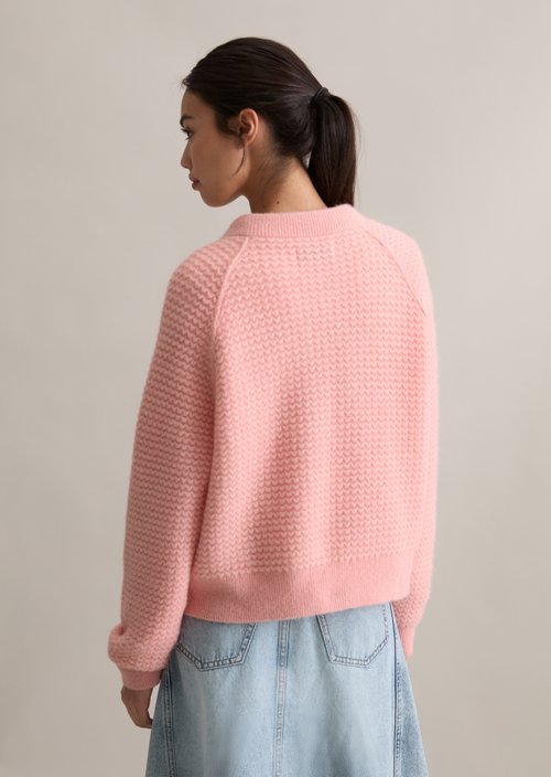 Cropped V-neck knitted sweater — Rose Powder