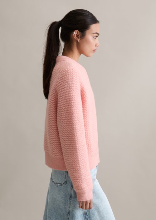 Cropped V-neck knitted sweater — Rose Powder