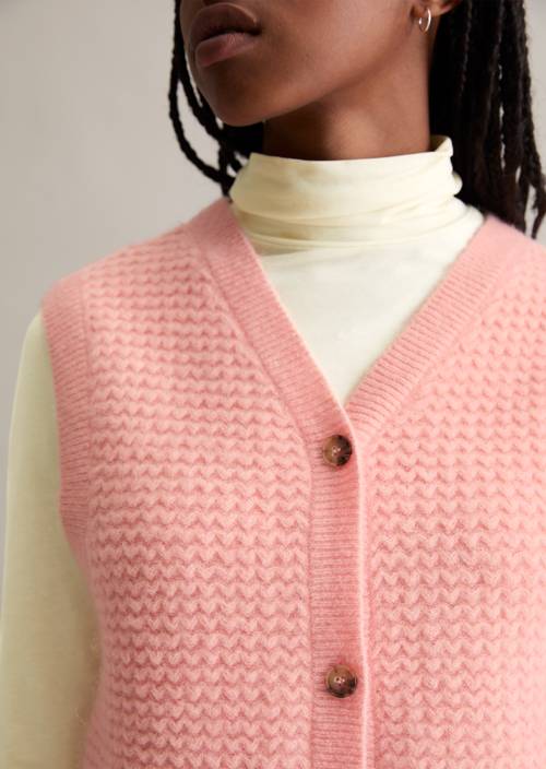 Regular sleeveless cardigan made from a virgin wool/alpaca wool mix