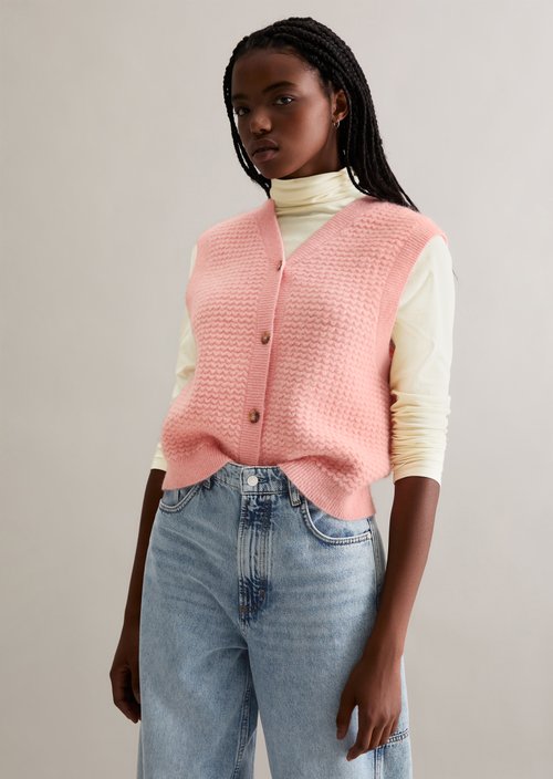 Regular sleeveless cardigan — Rose Powder