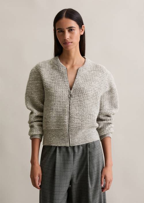 Relaxed zip cardigan Stone Melange in front view