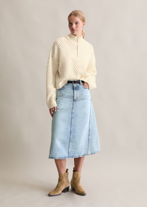 Relaxed knit troyer — White Blush
