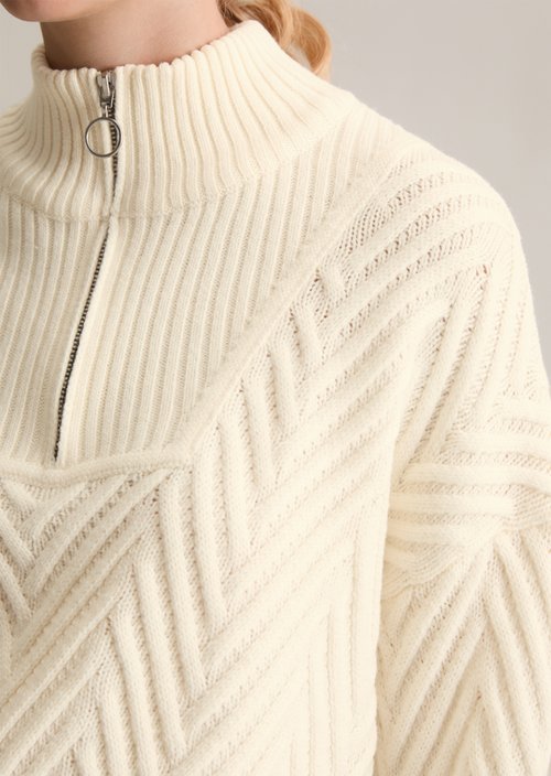 Relaxed knit troyer — White Blush