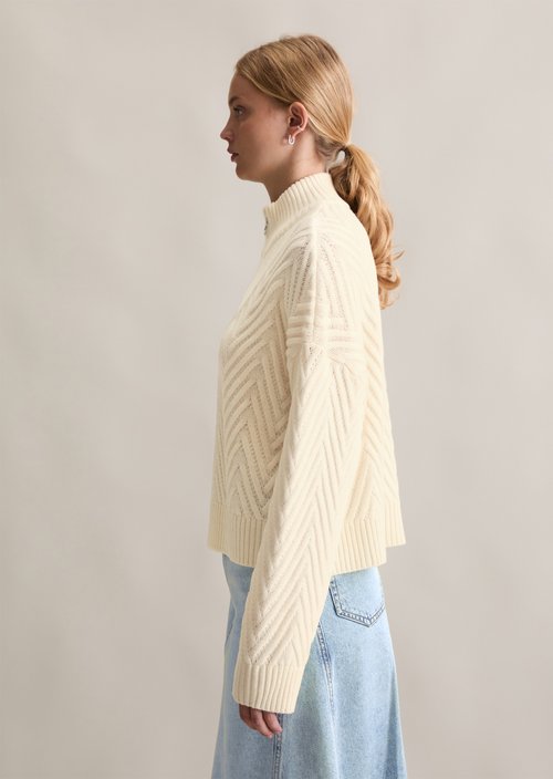 Relaxed knit troyer — White Blush