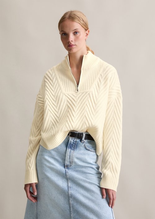 Relaxed knit troyer — White Blush