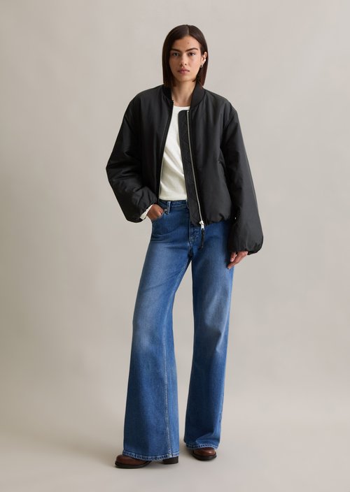 Aviator-style relaxed cropped blouson — Black