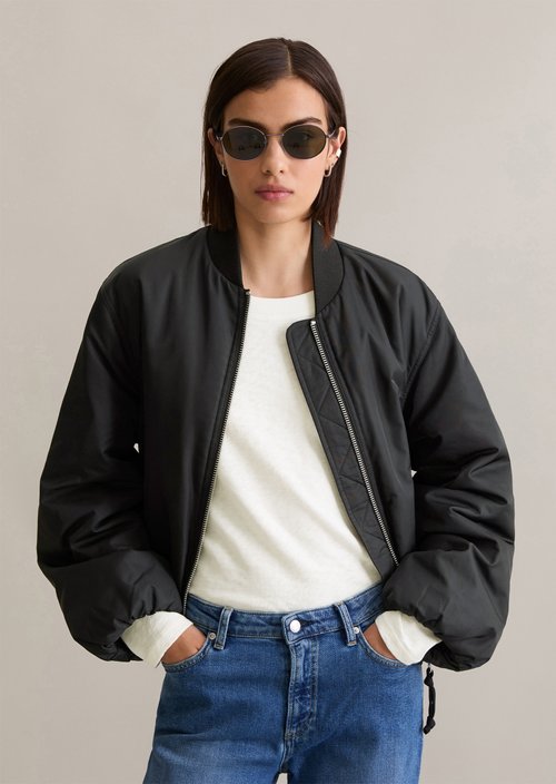 Aviator-style relaxed cropped blouson — Black