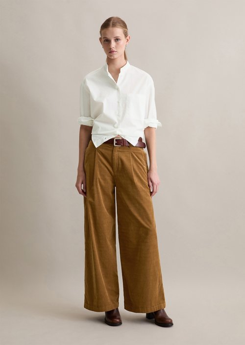 Pleated corduroy trousers wide — Wood Grain