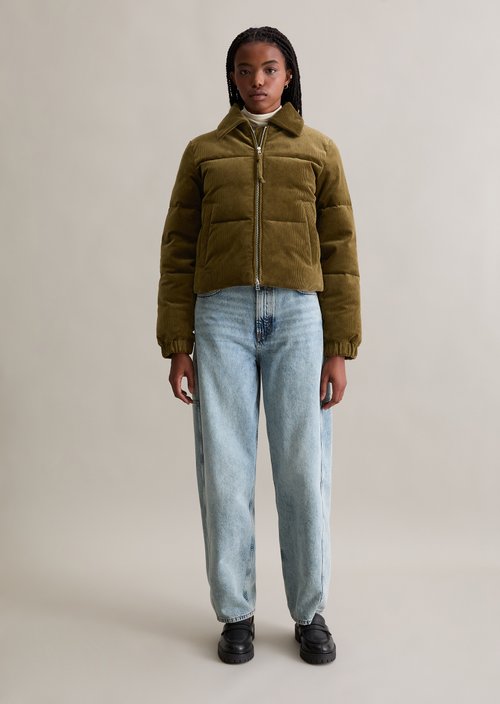 Corduroy puffer jacket regular cropped — Fir Green