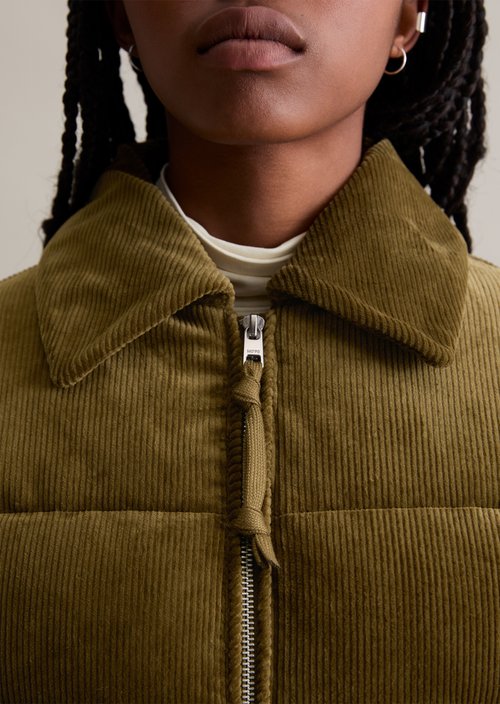Corduroy puffer jacket regular cropped — Fir Green
