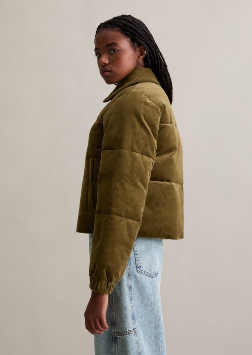 Corduroy puffer jacket regular cropped — Fir Green