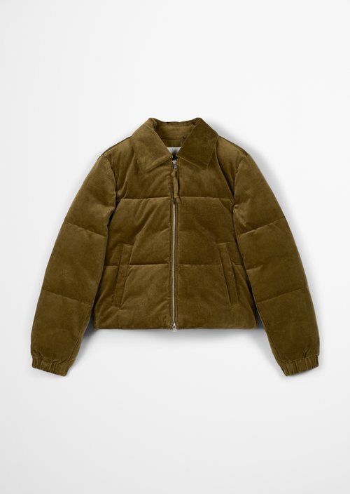 Corduroy puffer jacket regular cropped — Fir Green