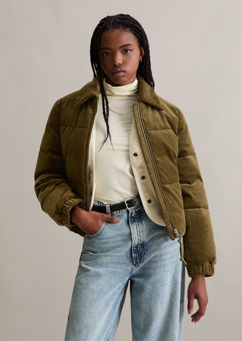 Corduroy puffer jacket regular cropped — Fir Green