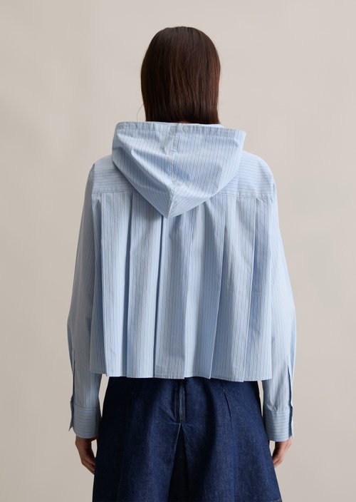 Relaxed hooded striped blouse — Light Blue