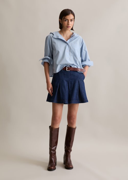 Relaxed hooded striped blouse — Light Blue