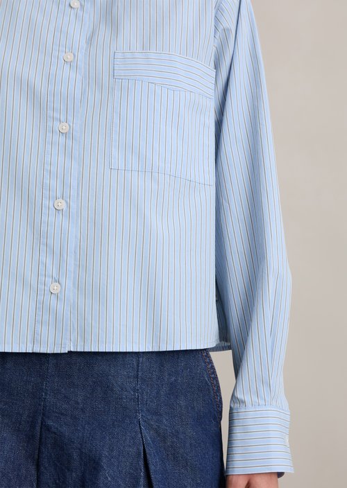 Relaxed hooded striped blouse — Light Blue