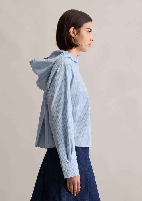 Relaxed hooded striped blouse — Light Blue