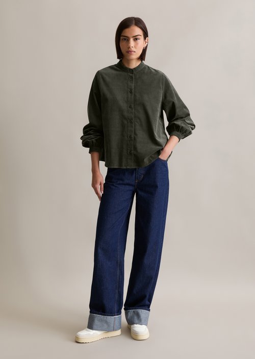 Flared cropped corduroy blouse — Pineneedle