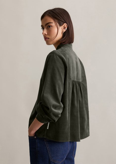 Marc O'Polo Uitlopende cropped blouse van ribfluweel, Dames, zwart, Xxl, 100% Katoen