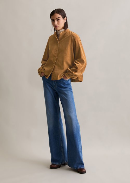 Flared cropped corduroy blouse — Wood Grain