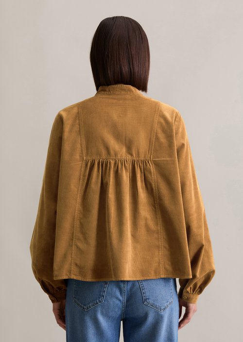Flared cropped corduroy blouse — Wood Grain