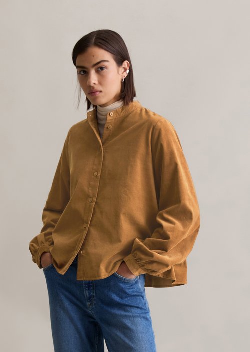 Flared cropped corduroy blouse — Wood Grain