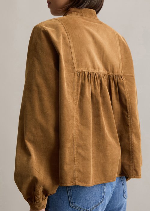 Flared cropped corduroy blouse — Wood Grain
