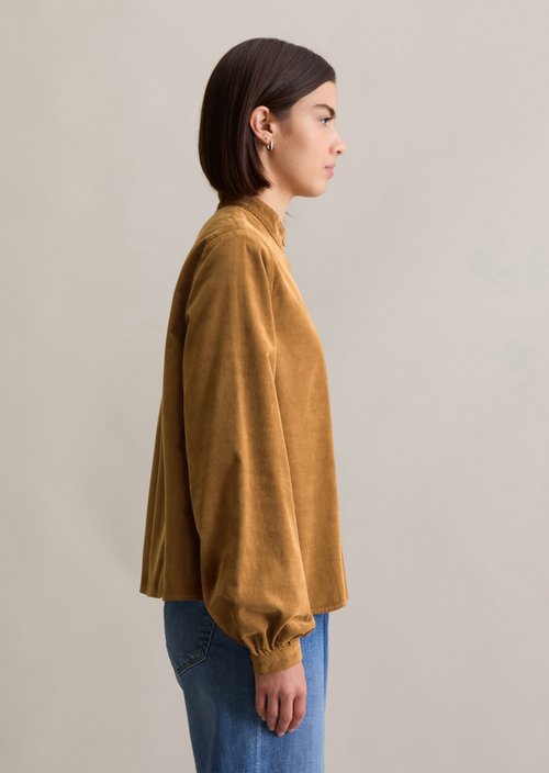 Flared cropped corduroy blouse — Wood Grain