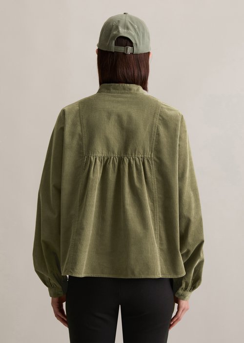 Flared cropped corduroy blouse — Desert Sage