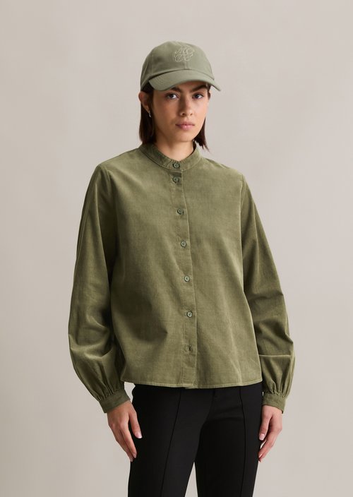 Flared cropped corduroy blouse — Desert Sage