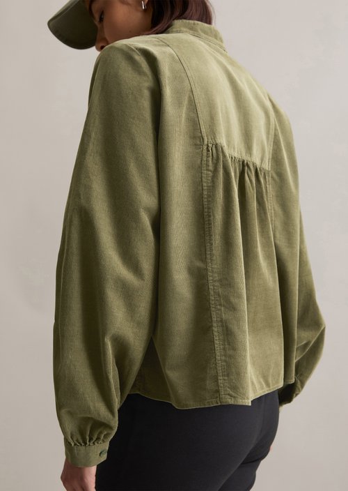Flared cropped corduroy blouse — Desert Sage