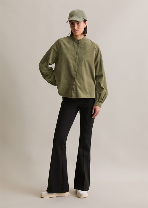 Flared cropped corduroy blouse — Desert Sage