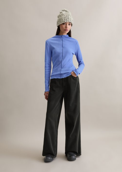Ribbed longsleeve slim — Lake Blue
