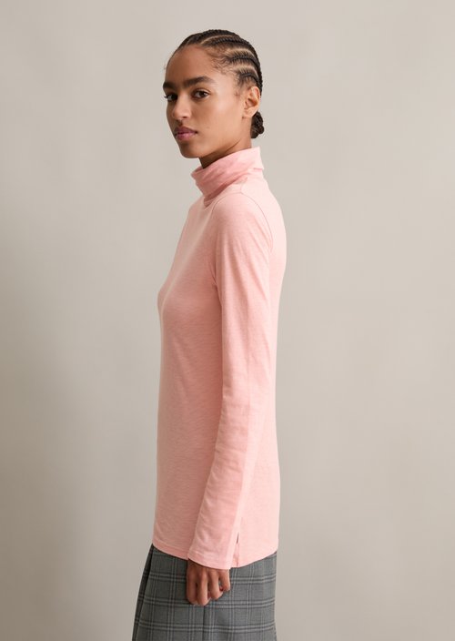 Slim-Fit Long-Sleeve Turtleneck — Rose Powder