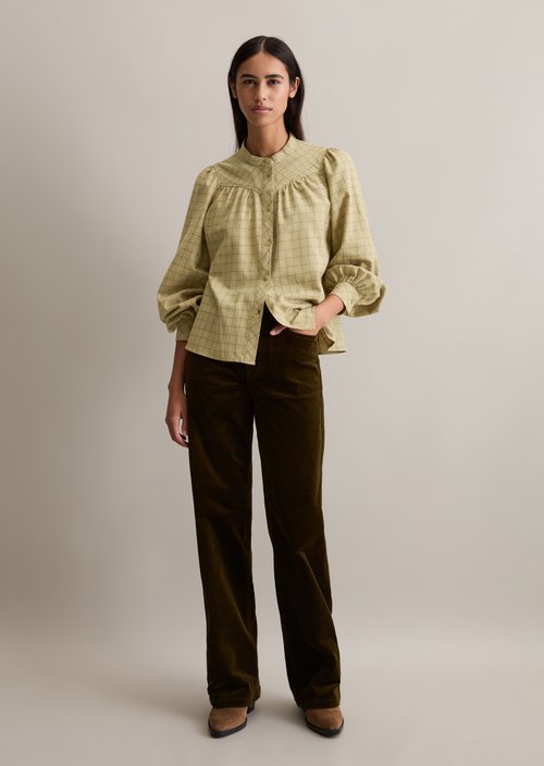 Check blouse A-shape — Light Green