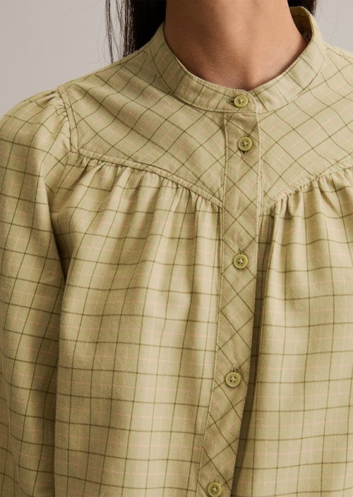 Check blouse A-shape — Light Green