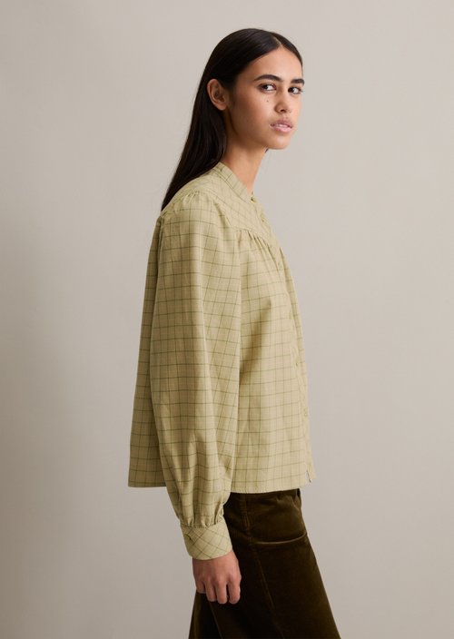 Check blouse A-shape — Light Green