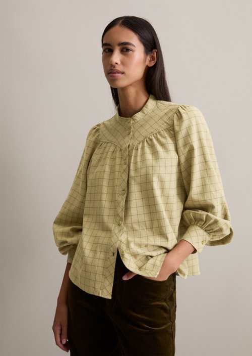 Check blouse A-shape — Light Green