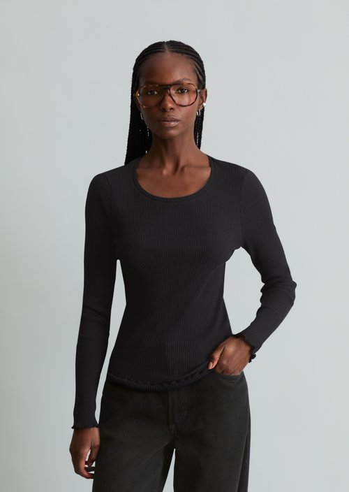 Slim-fit long-sleeve shirt — Black
