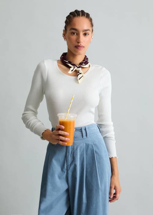 Longsleeve slim Silky White in Frontalansicht