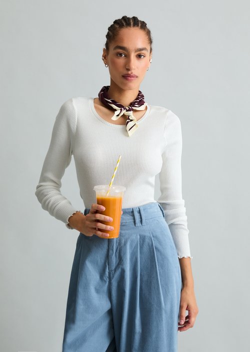 Slim-fit long-sleeve shirt — Silky White