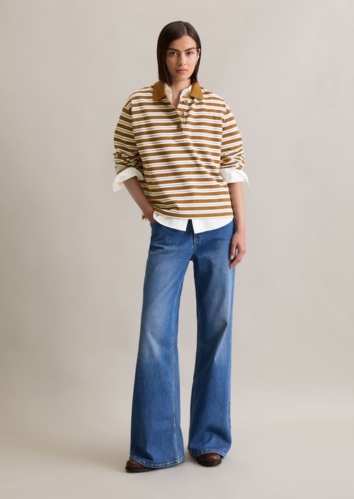 Long-sleeved polo shirt relaxed — Medium Brown