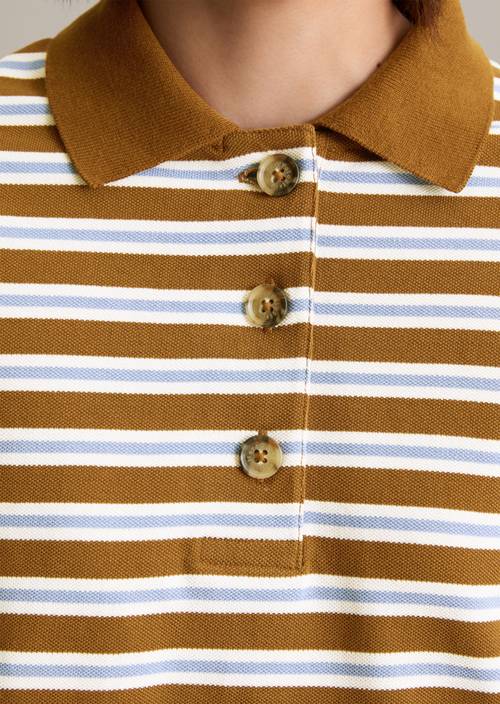 Poloshirt met lange mouwen relaxed Medium Brown in detailaanzicht