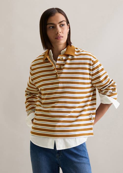 Long-sleeved polo shirt relaxed made from striped heavy piqué