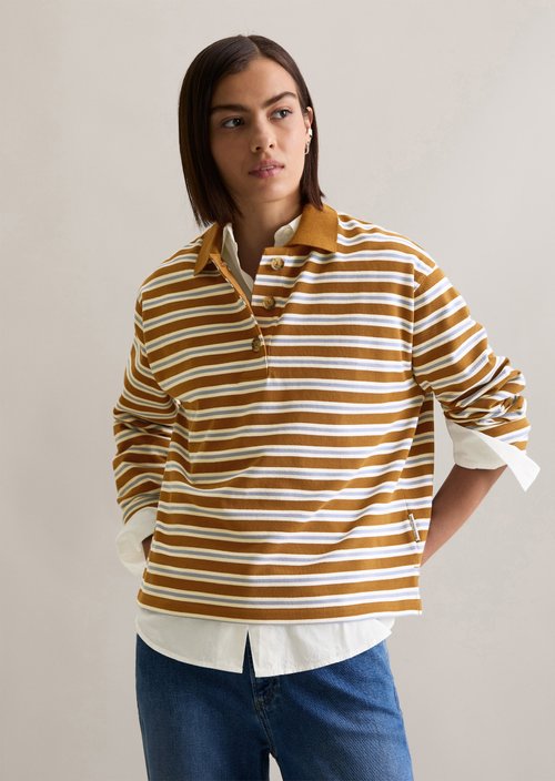 Long-sleeved polo shirt relaxed — Medium Brown