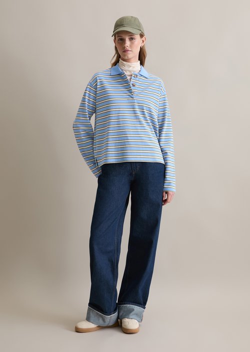 Long-sleeved polo shirt relaxed — Medium Blue